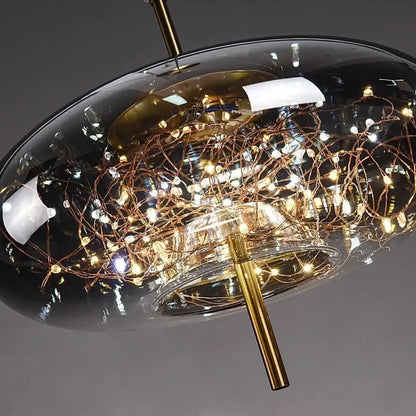 Lampa wisząca szklana metalowa złota | Iolampa