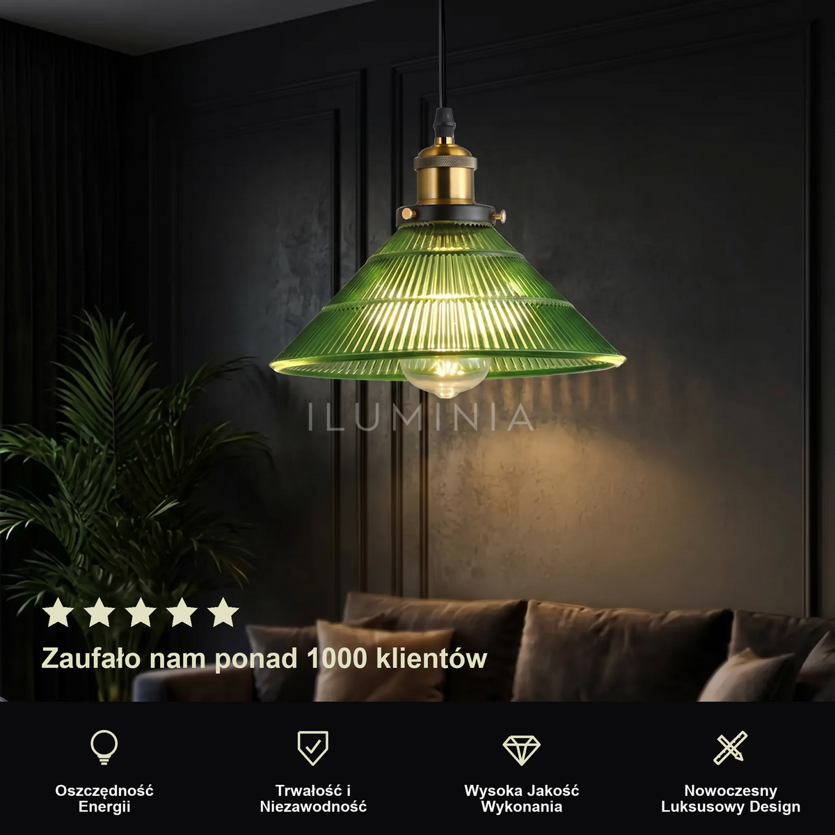 Lampa wisząca szklana zielona | Ravora