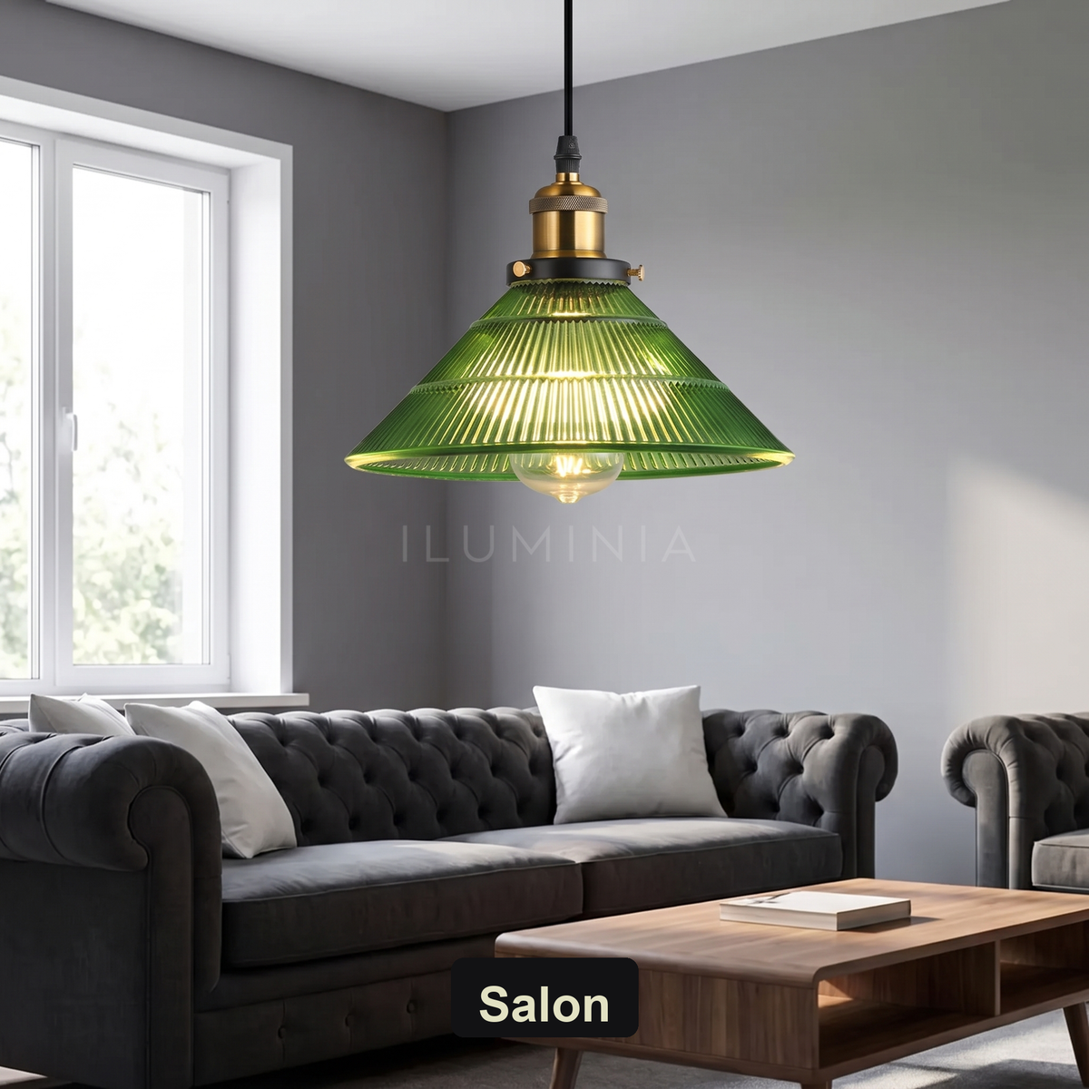 Lampa wisząca szklana zielona | Ravora