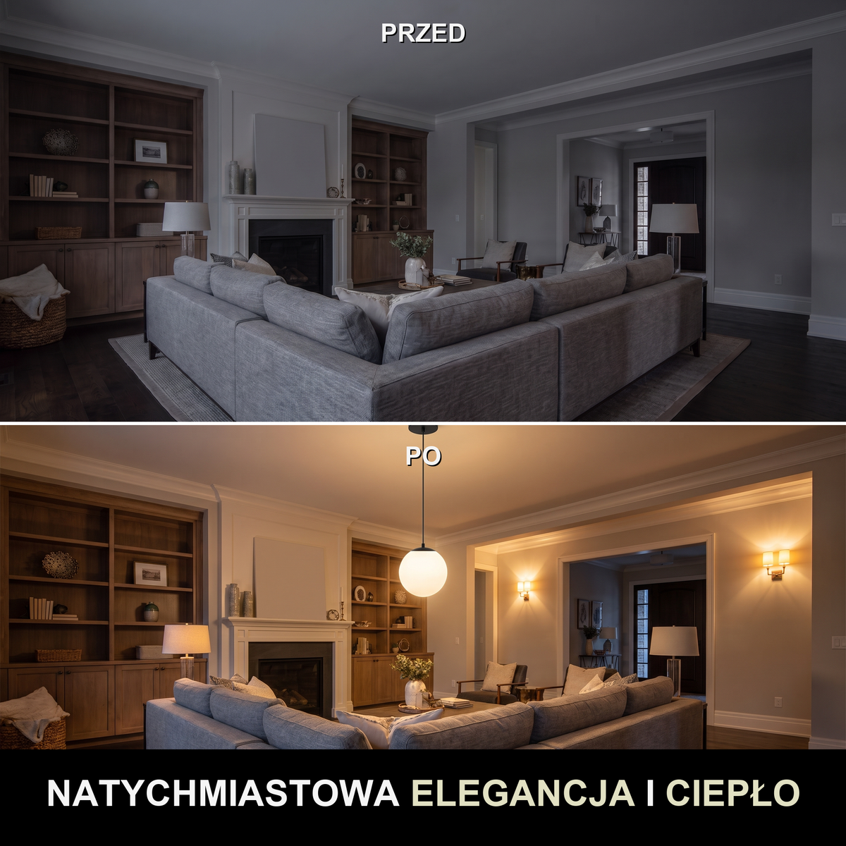 Lampa wisząca szklana złota | Sorezza – przed i po