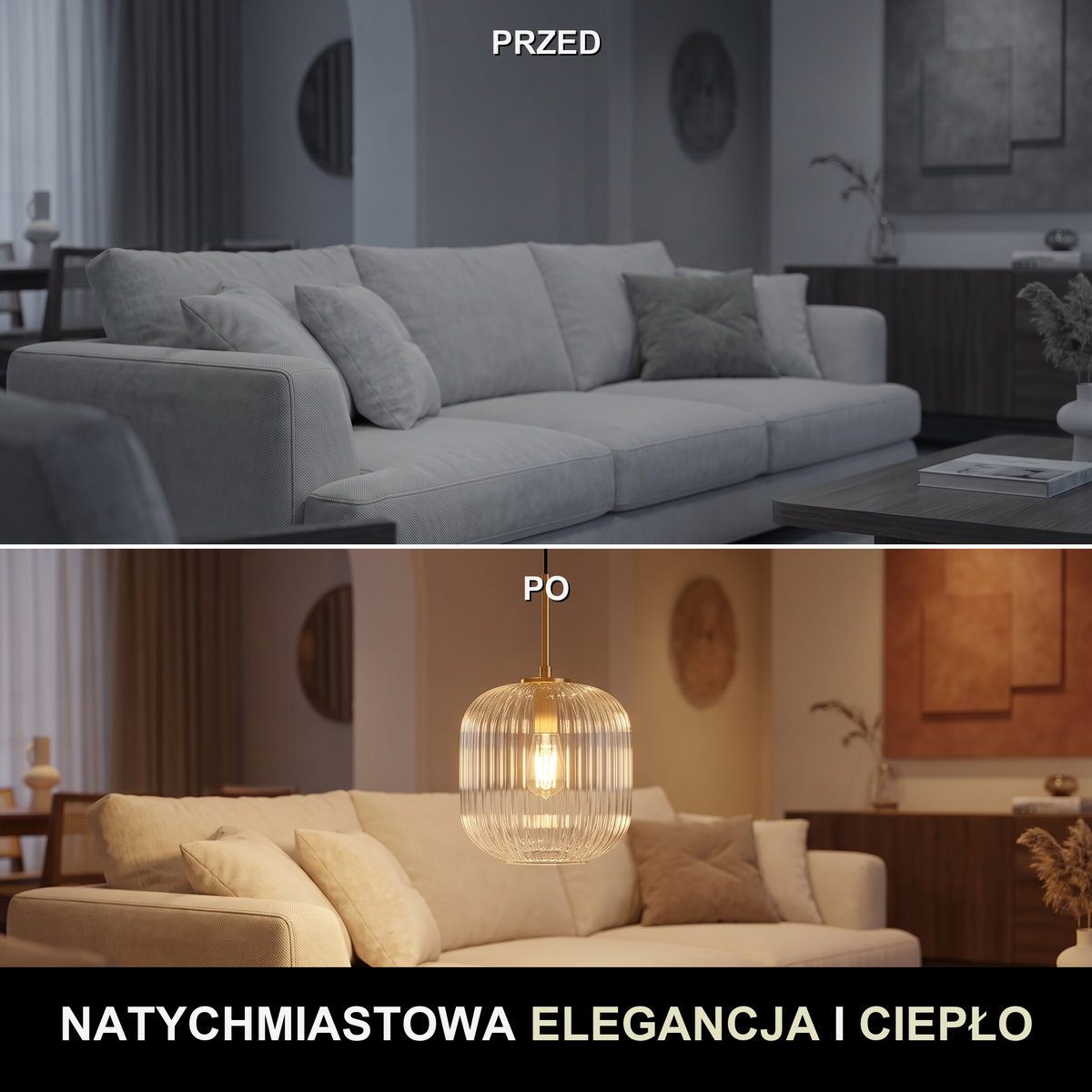 Lampa wisząca szklany klosz | Cortina – przed i po