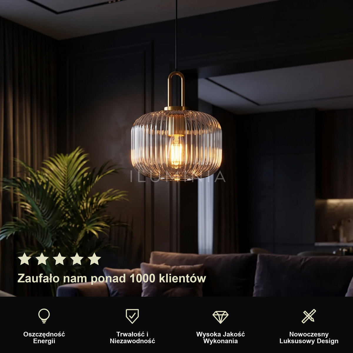 Lampa wisząca szklany klosz | Cortina – prezentacja