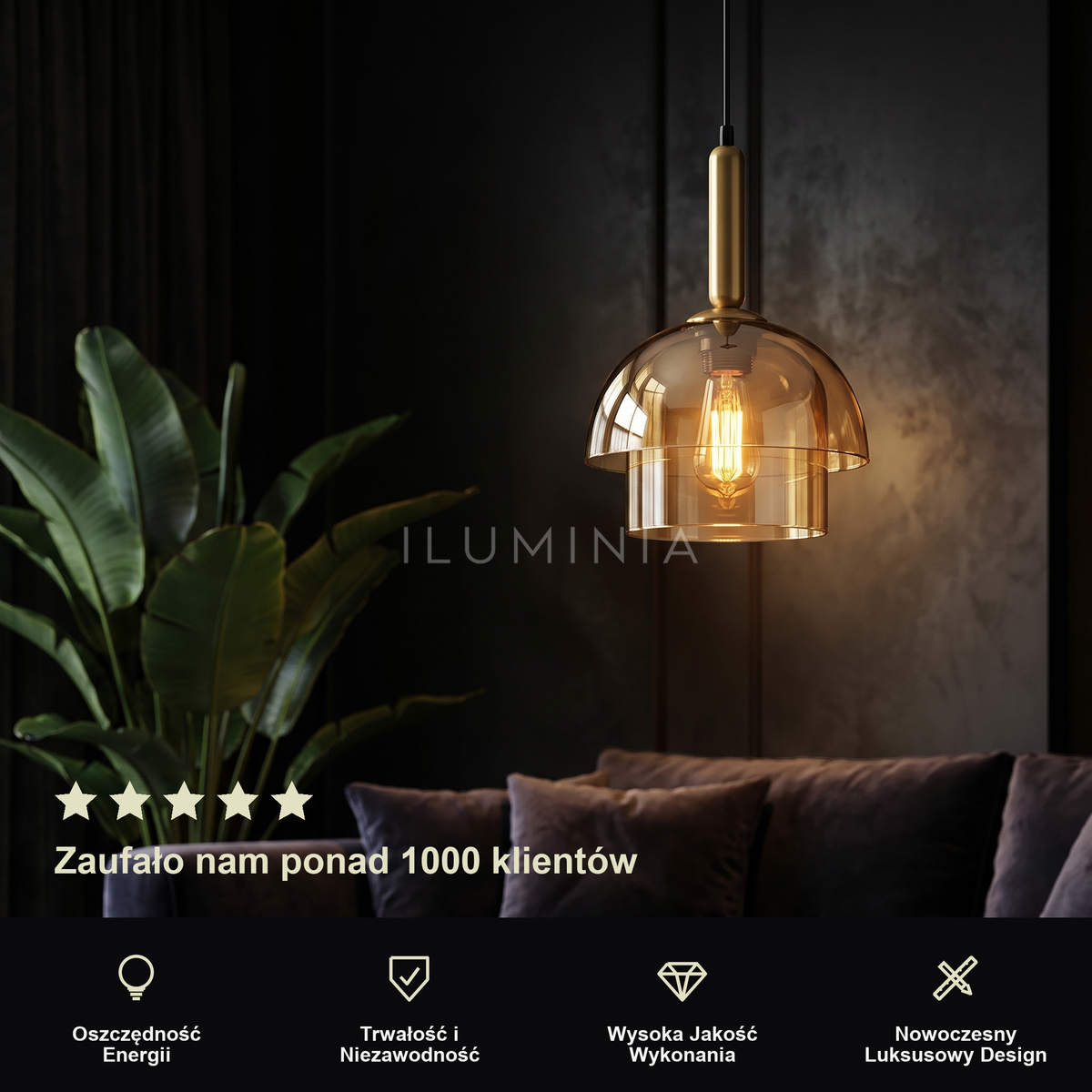 Lampa wisząca szkło dymione | Ottavina