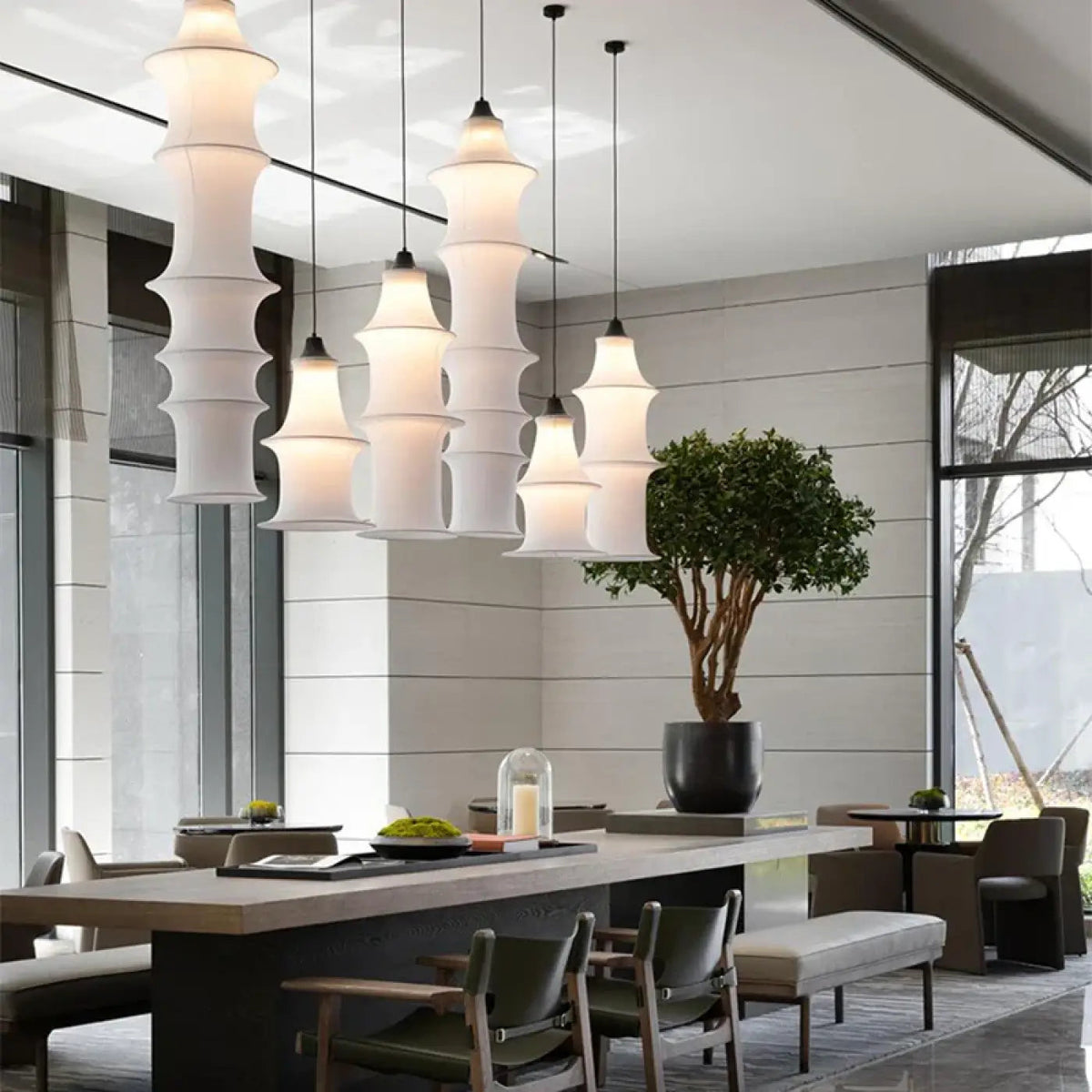 Lampa wisząca tkanina metalowa biała | Rondesca