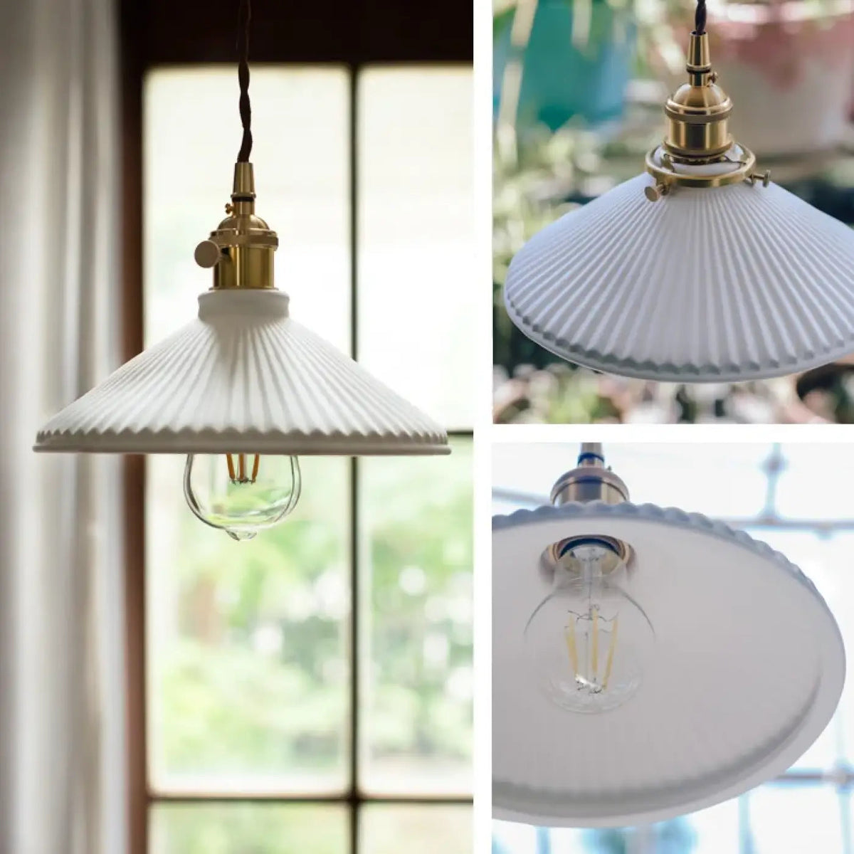 Lampa wisząca vintage mosiężna ceramiczna | Nesina