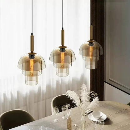 Lampa wisząca vintage skandynawska bursztynowa | Pralenna