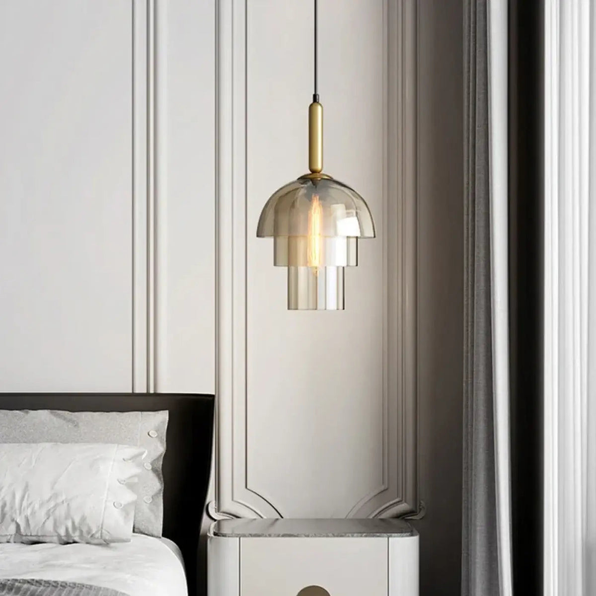 Lampa wisząca vintage skandynawska bursztynowa | Pralenna