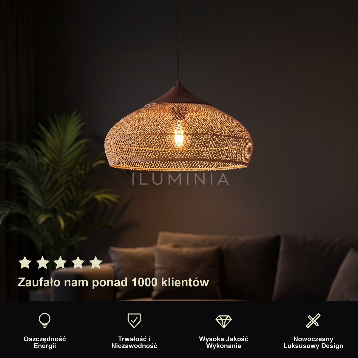 Lampa wisząca z elementami drewna | Nerilda