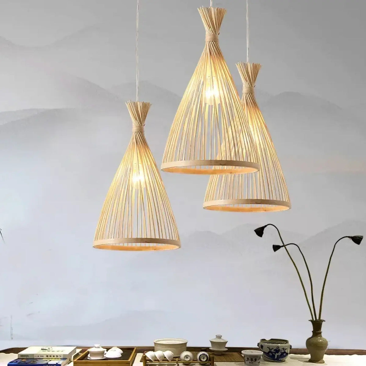 Lampa wisząca zen bambusowa stożkowa | Ostena