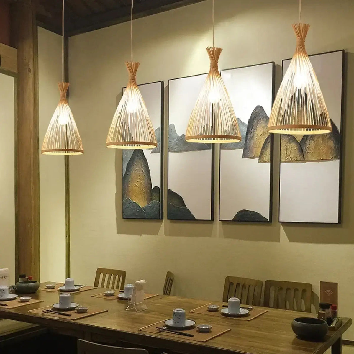 Lampa wisząca zen bambusowa stożkowa | Ostena
