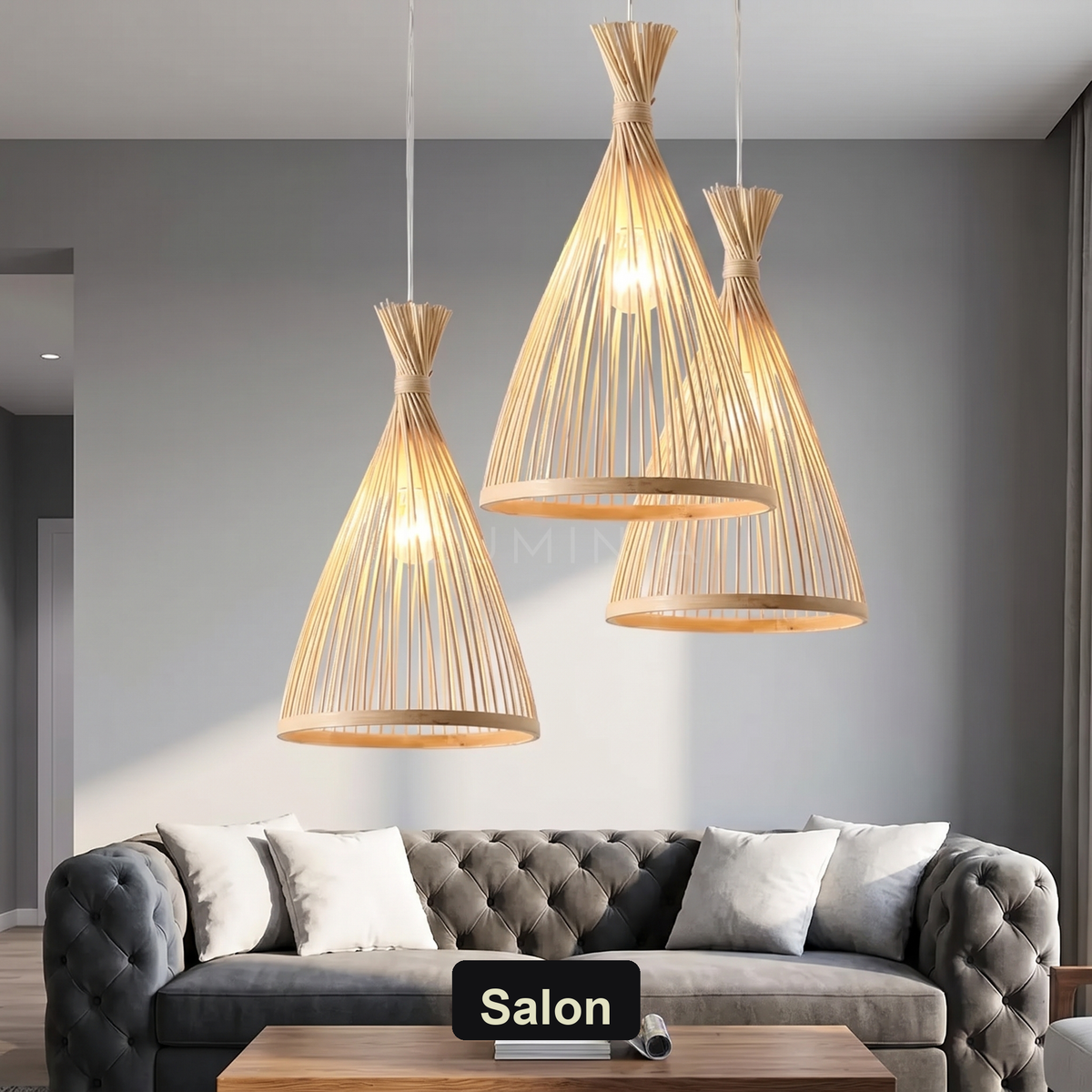 Lampa wisząca zen bambusowa stożkowa | Ostena