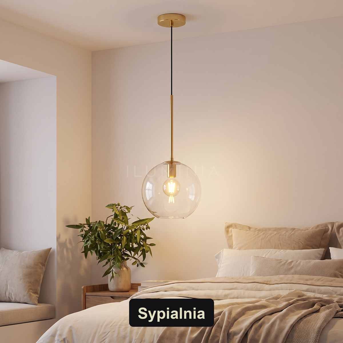 Lampa wisząca złota kula | Dormina – sypialnia
