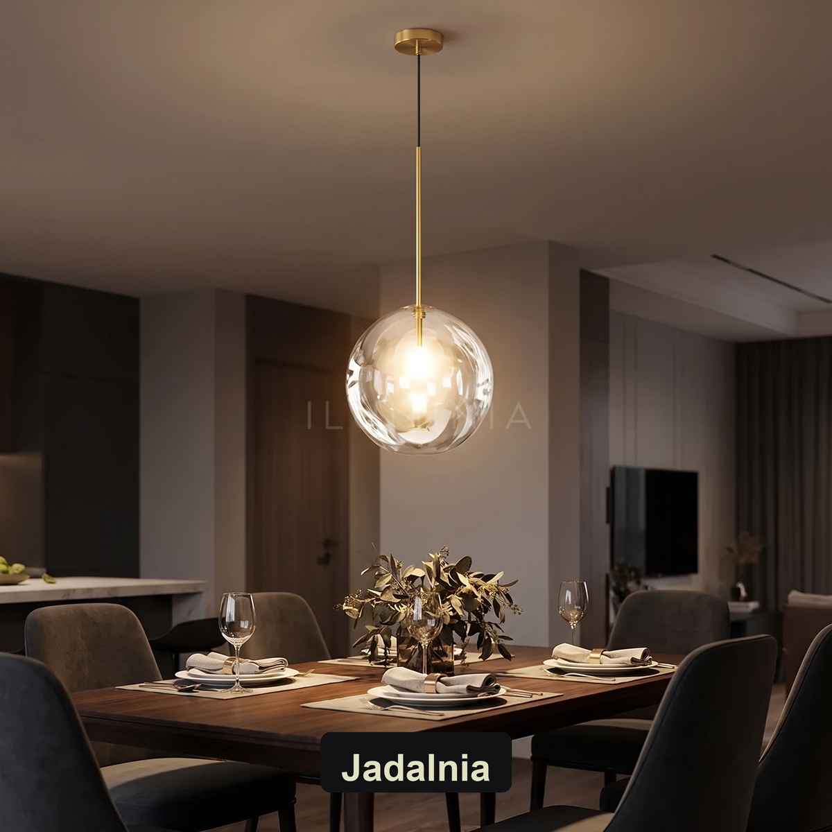 Lampa wisząca złota kula | Dormina – jadalnia