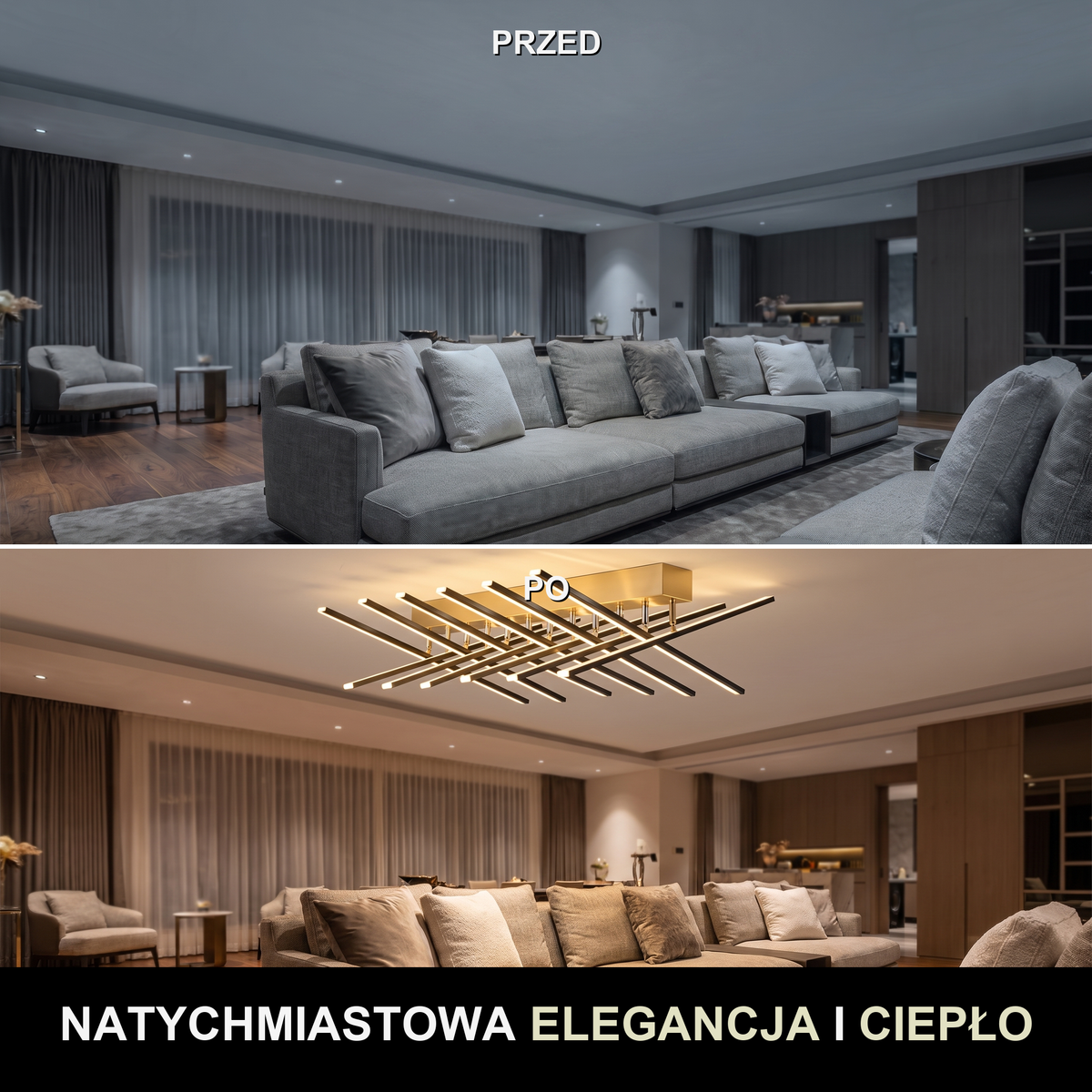Plafon czarny złoty | Amarese – przed i po