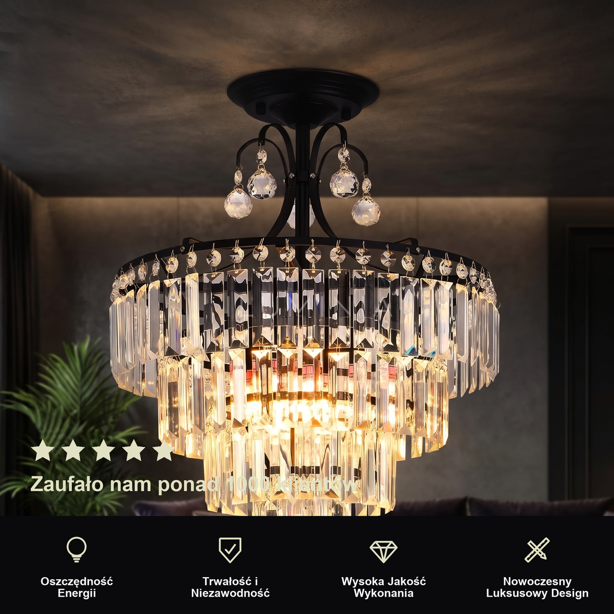Plafon kryształowy czarny | Terrena