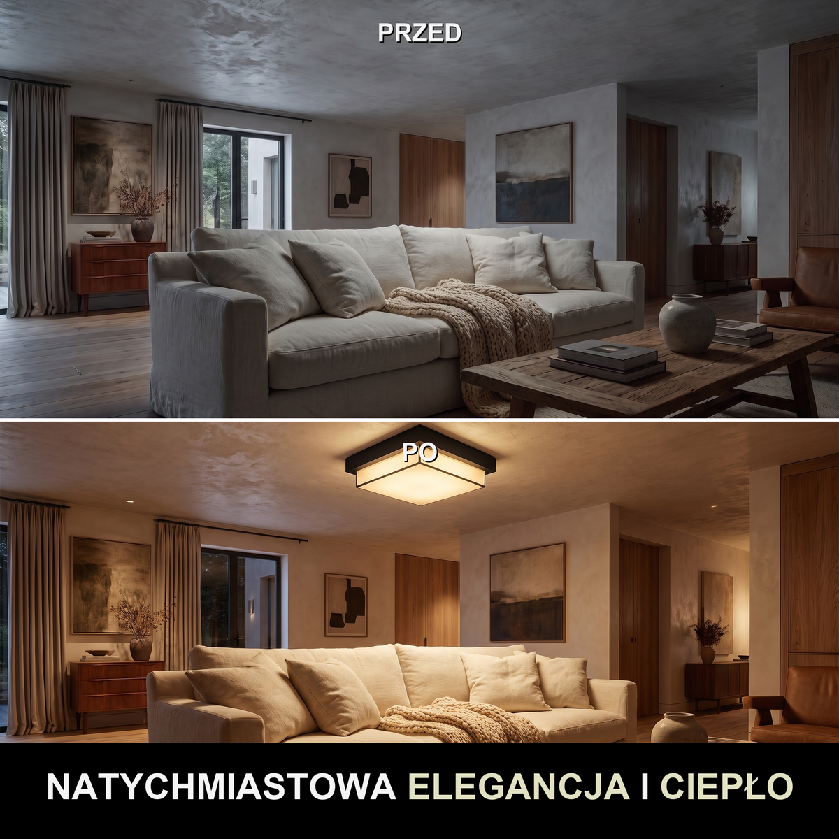 Plafon LED czarny kwadrat | Porto