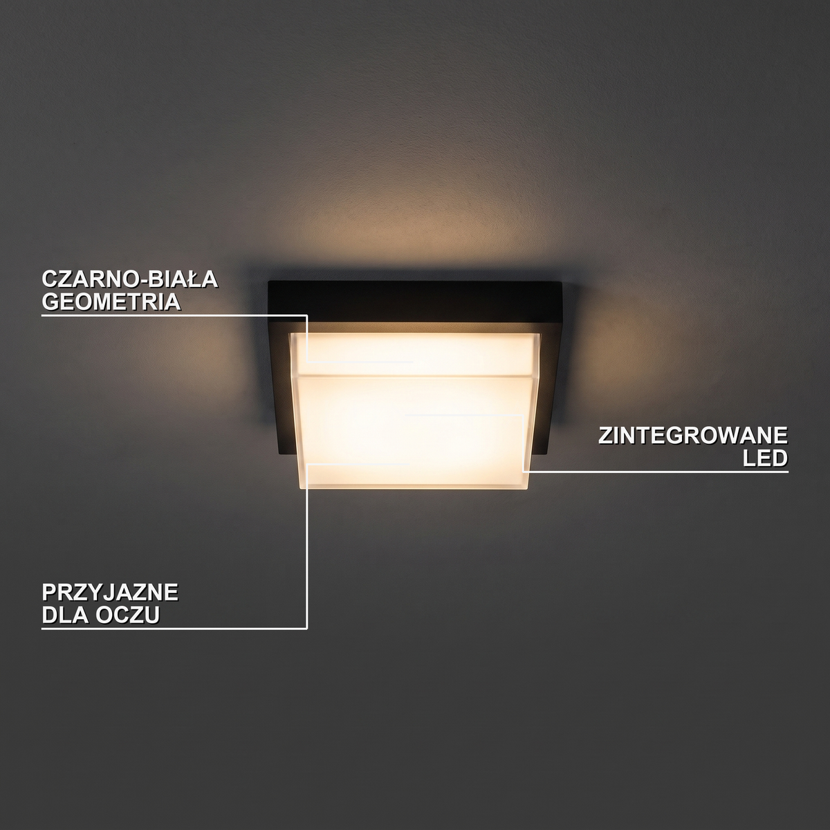 Plafon LED czarny kwadrat | Porto