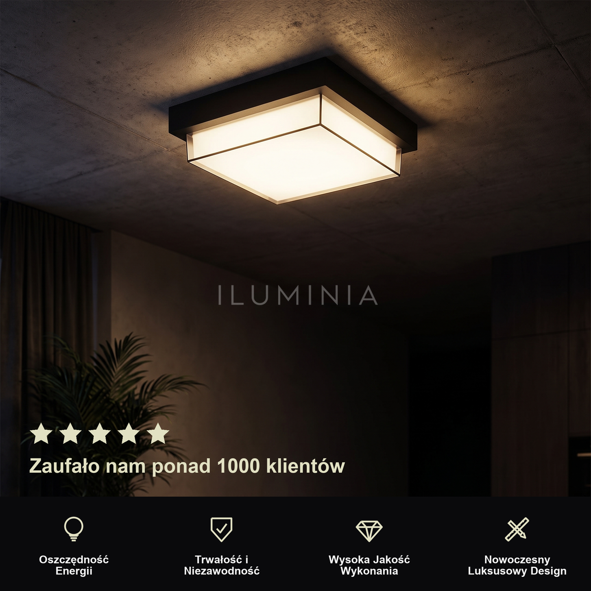 Plafon LED czarny kwadrat | Porto