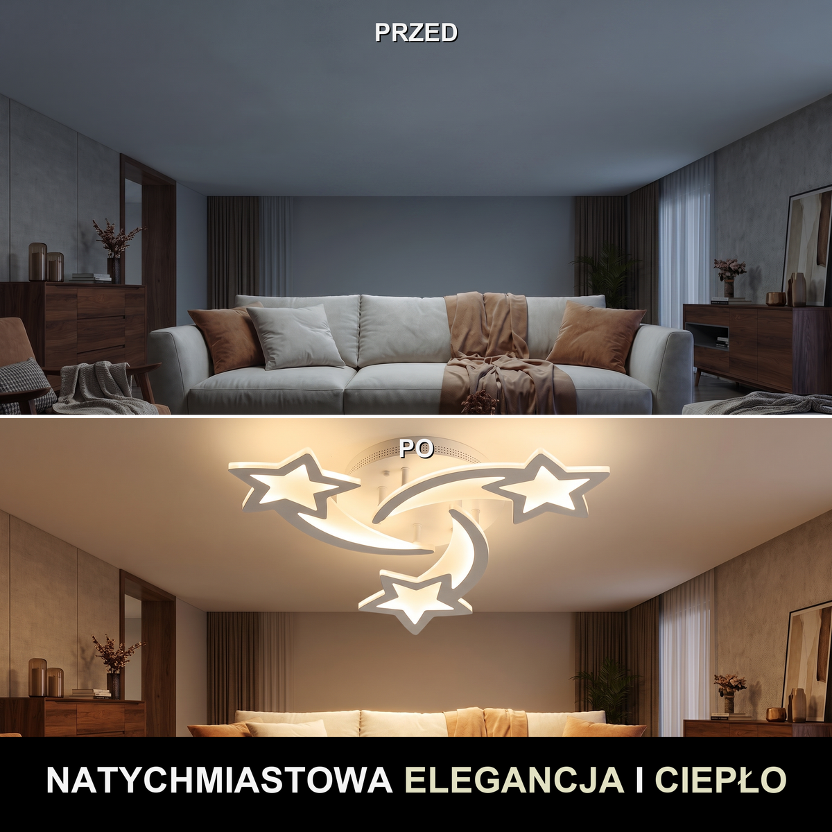 Plafon LED gwiazdy | Dolciva – przed i po