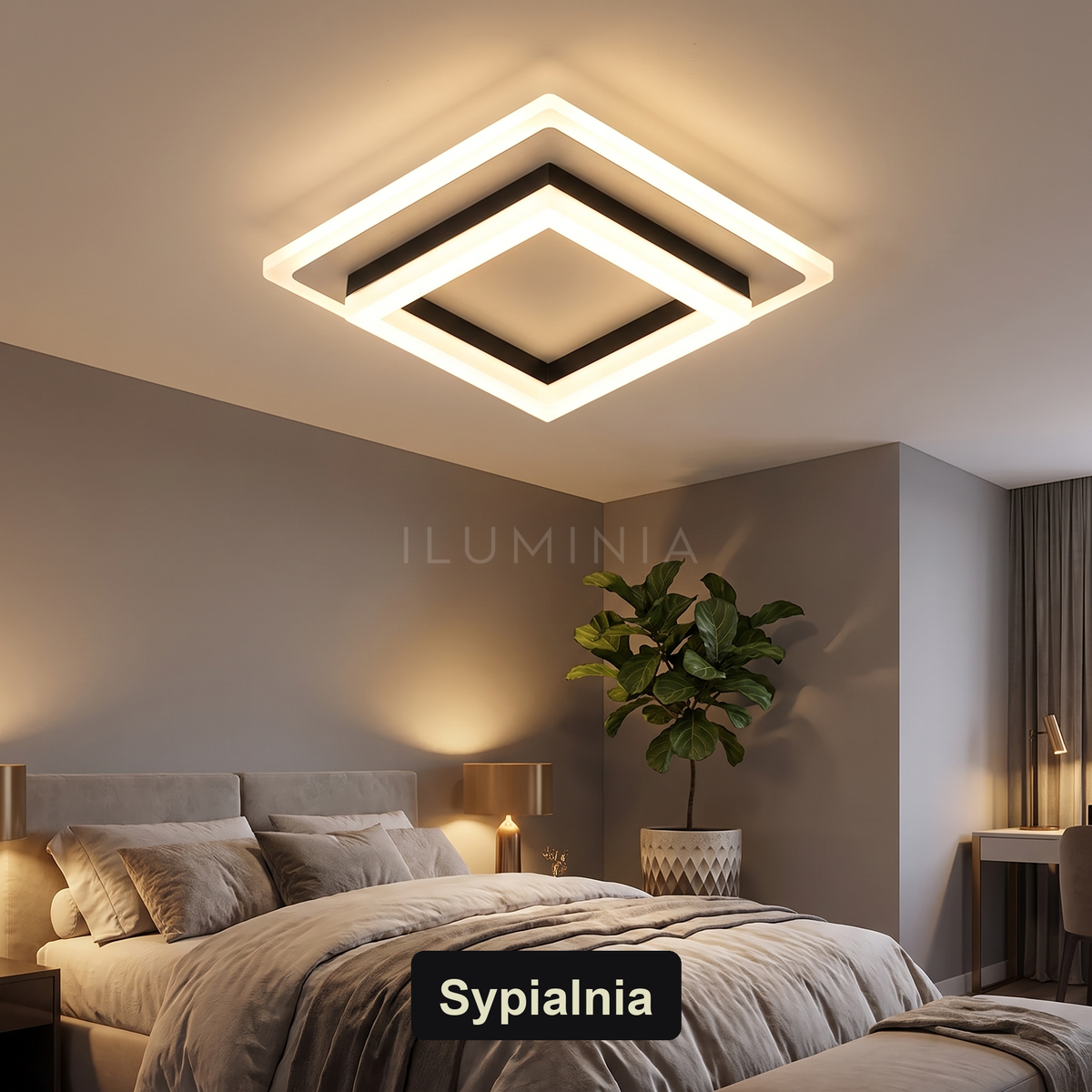 Plafon LED kwadratowy czarny | Boraoro – sypialnia