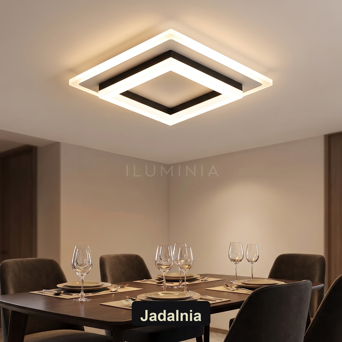 Plafon LED kwadratowy czarny | Boraoro – jadalnia