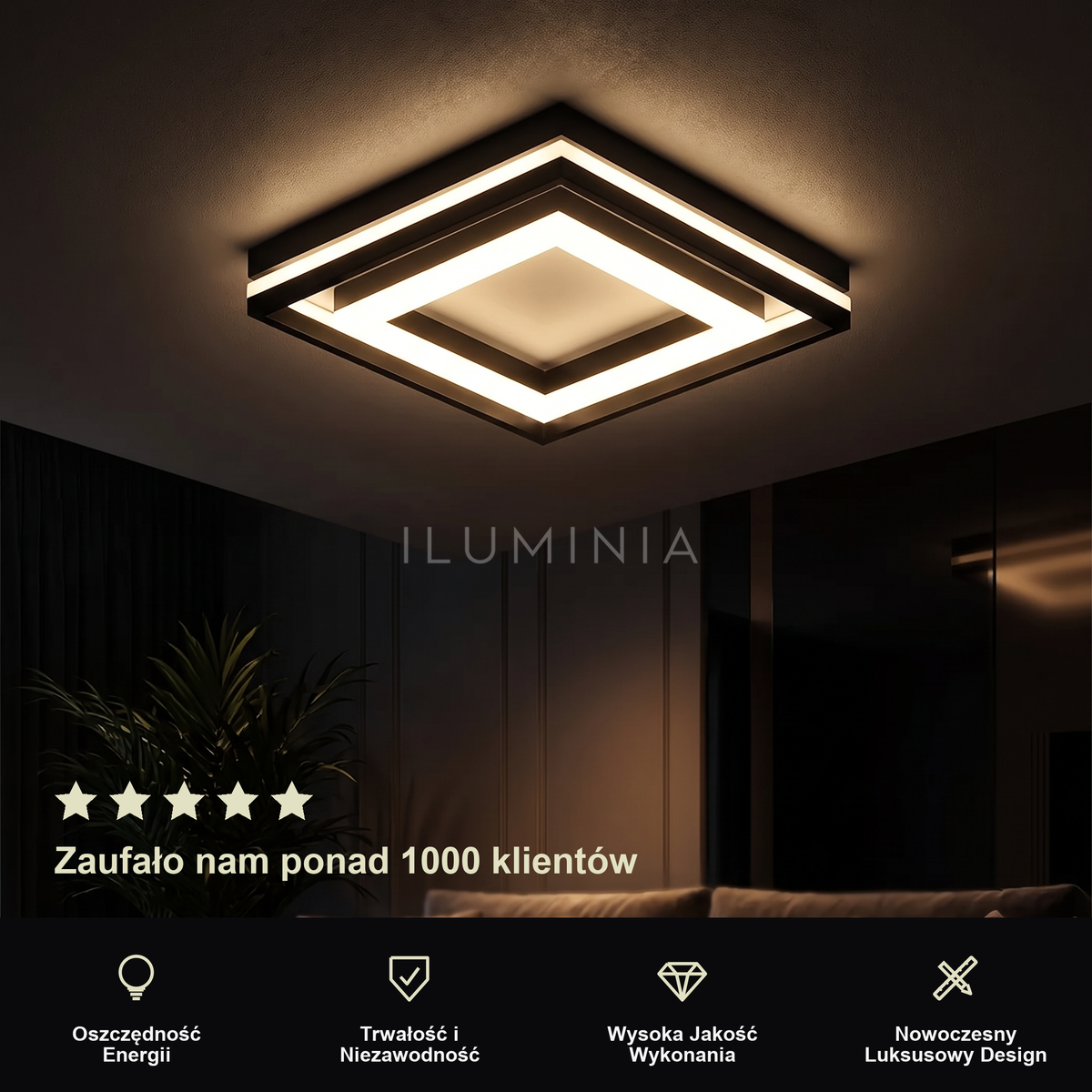 Plafon LED kwadratowy czarny | Boraoro – prezentacja