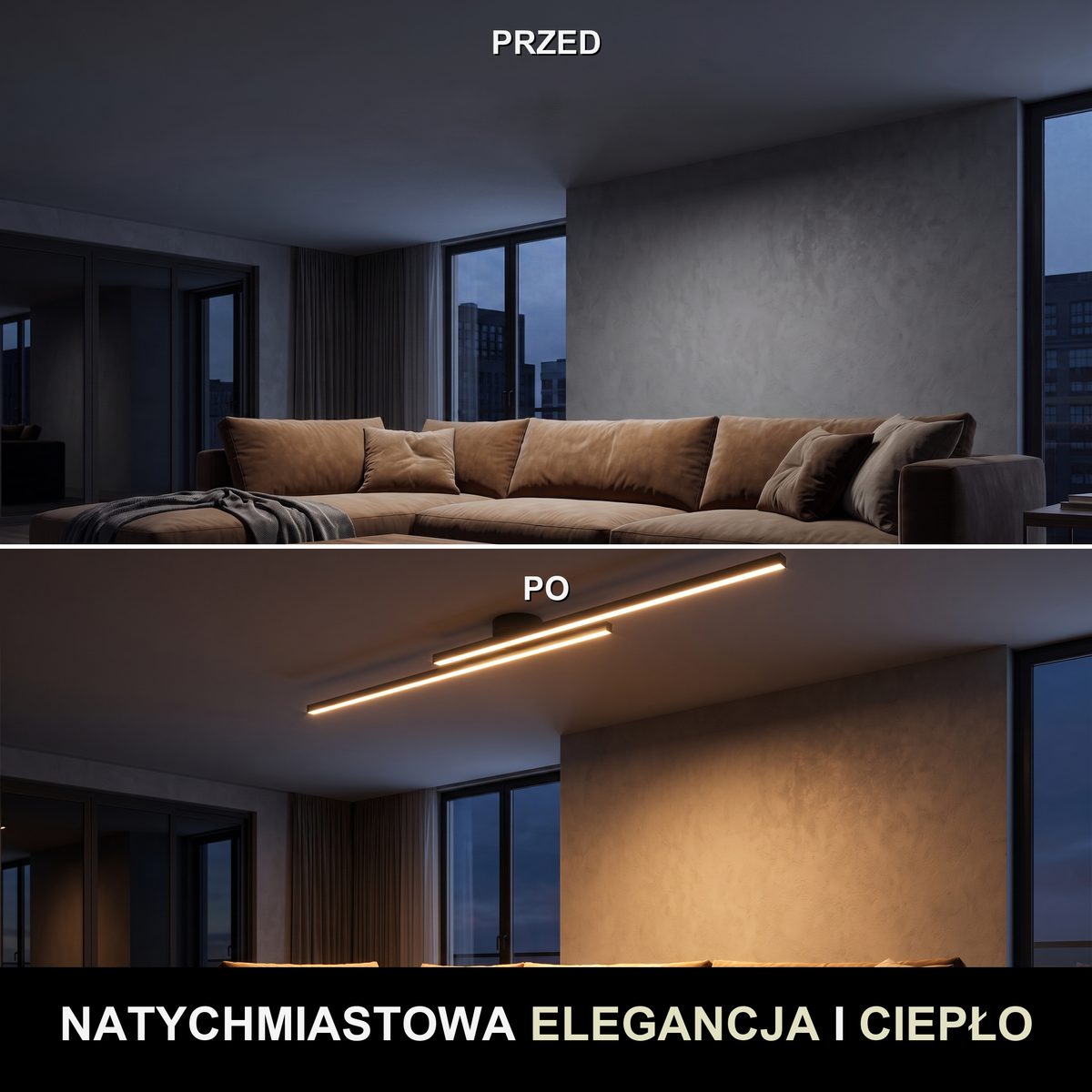 Plafon liniowy | Rosella – przed i po