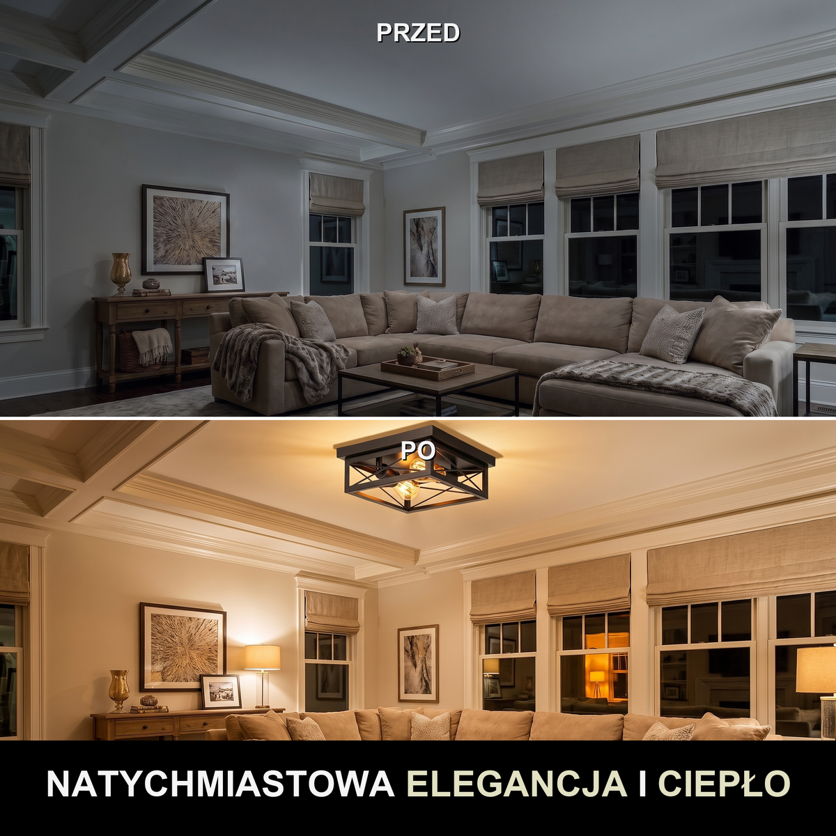 Plafon sufitowy kwadratowy czarny | Chiareva