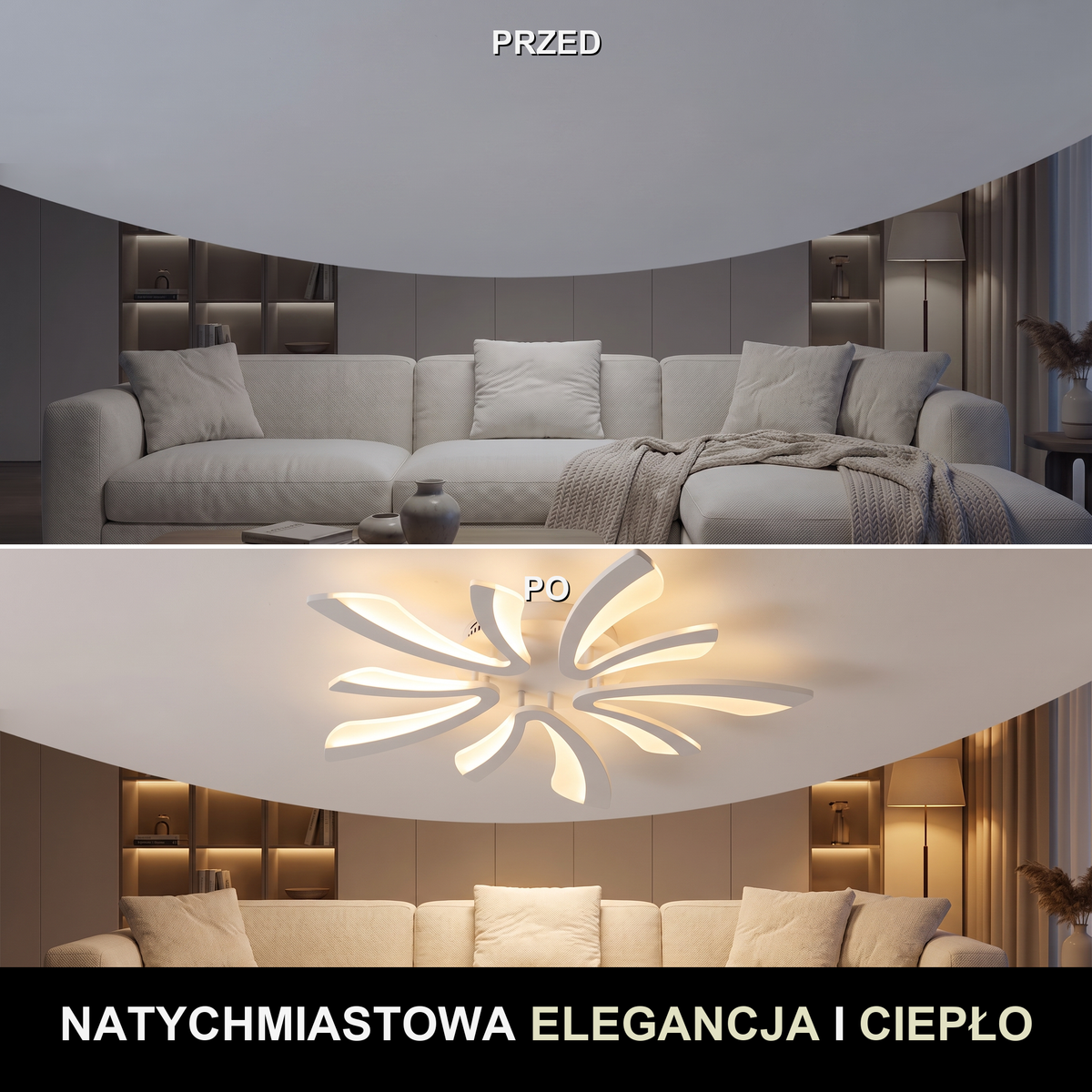 Plafon sufitowy mosiądz | Stelana – przed i po