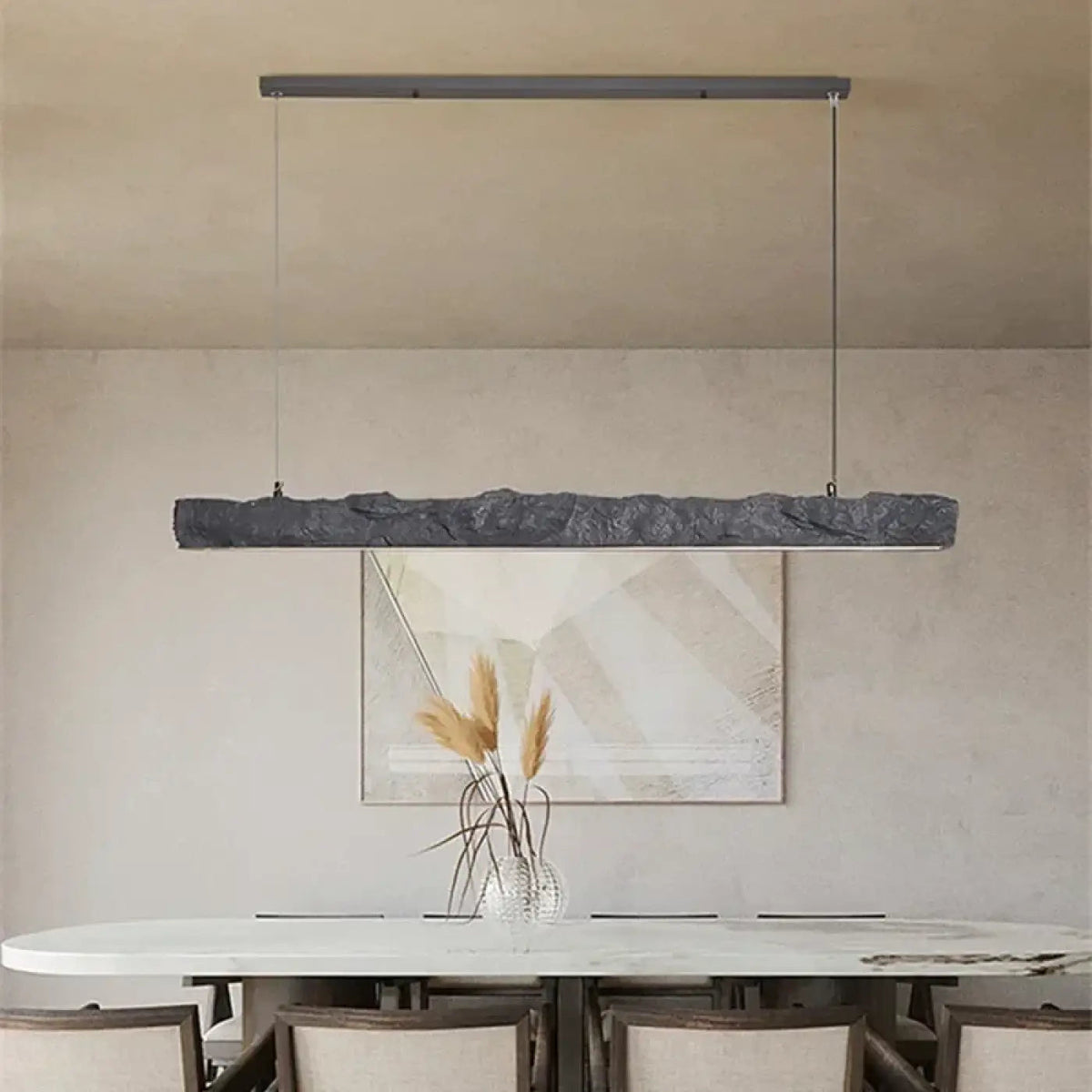Lampa wisząca liniowa biała rzeźbiona do salonu