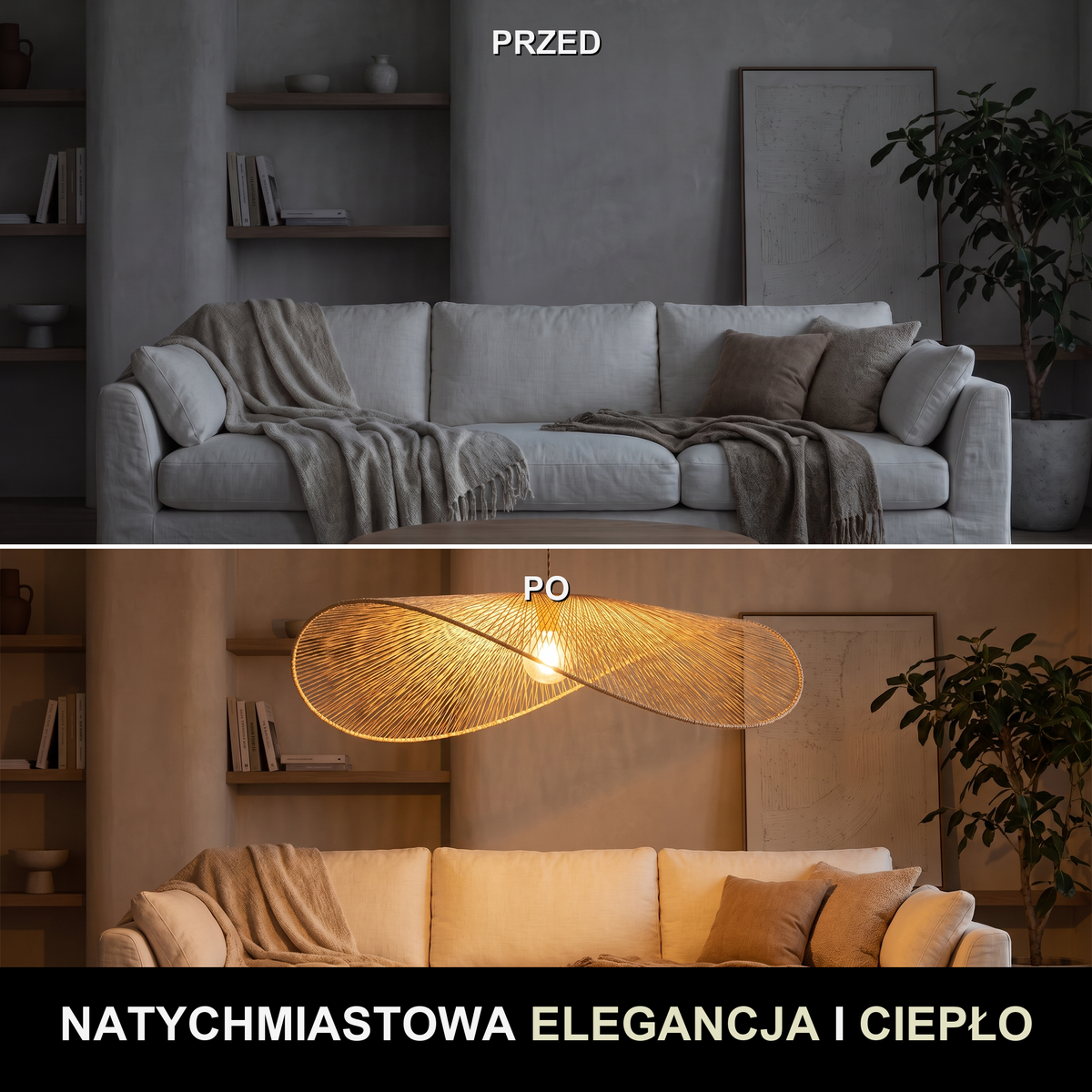 Lampa wisząca bambusowa kapelusz falowany | Vorelia