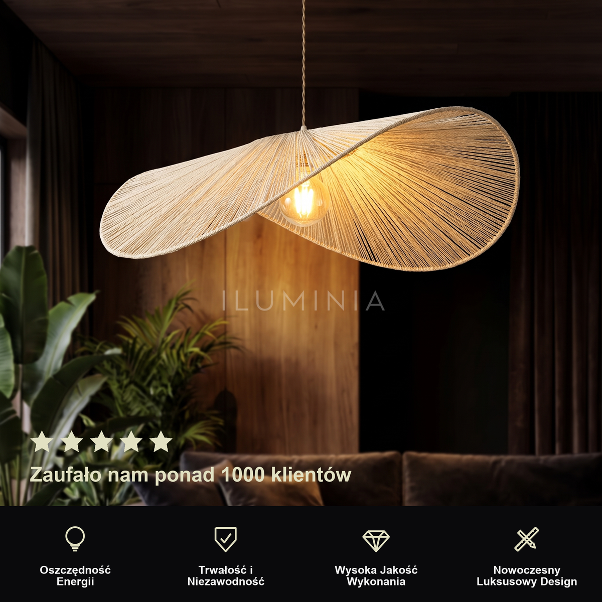 Lampa wisząca bambusowa kapelusz falowany | Vorelia