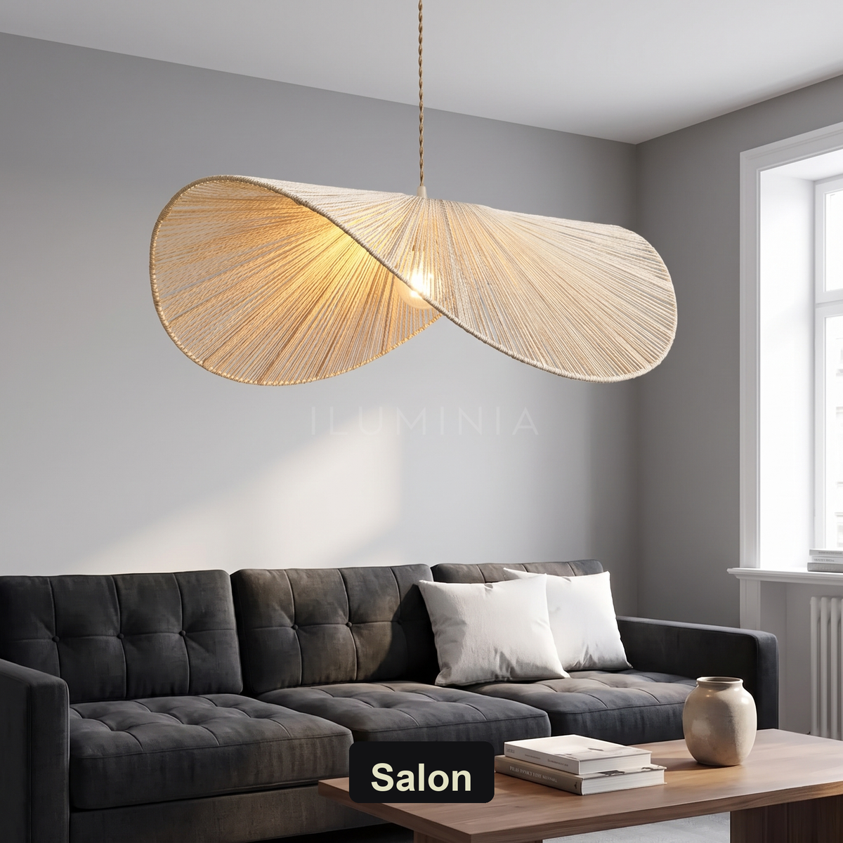 Lampa wisząca bambusowa kapelusz falowany | Vorelia