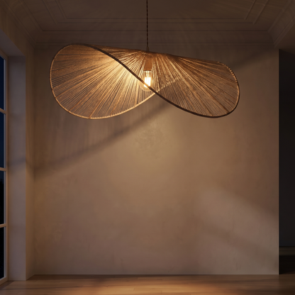 Lampa wisząca bambusowa kapelusz falowany | Vorelia