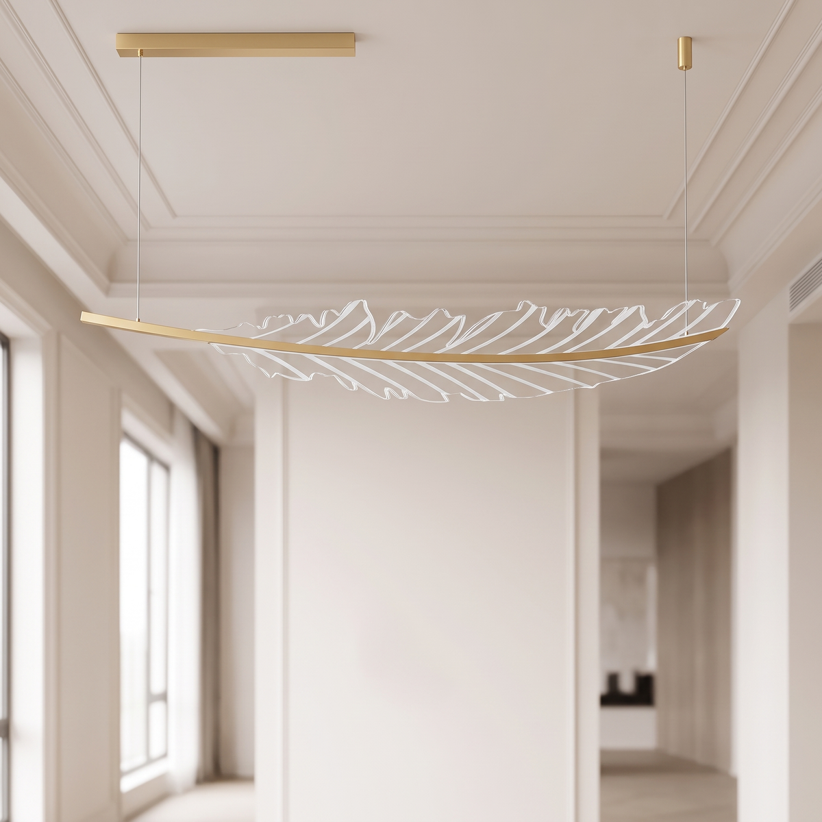 Złota lampa wisząca LED w kształcie pióra | Vinita