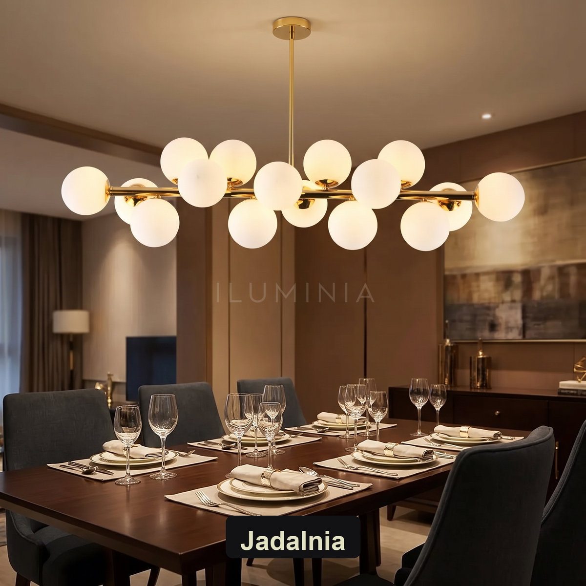Żyrandol białe kule | Amarenza – jadalnia