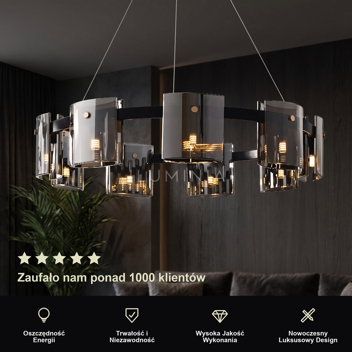 Żyrandol czarny nowoczesny | Galuna – prezentacja