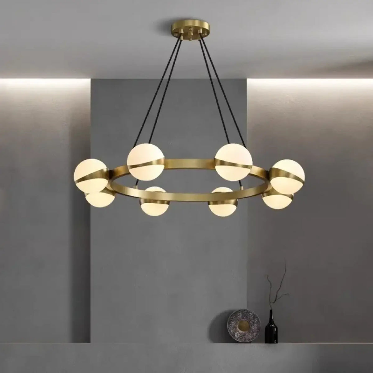 Żyrandol do salonu mosiądz w stylu art déco