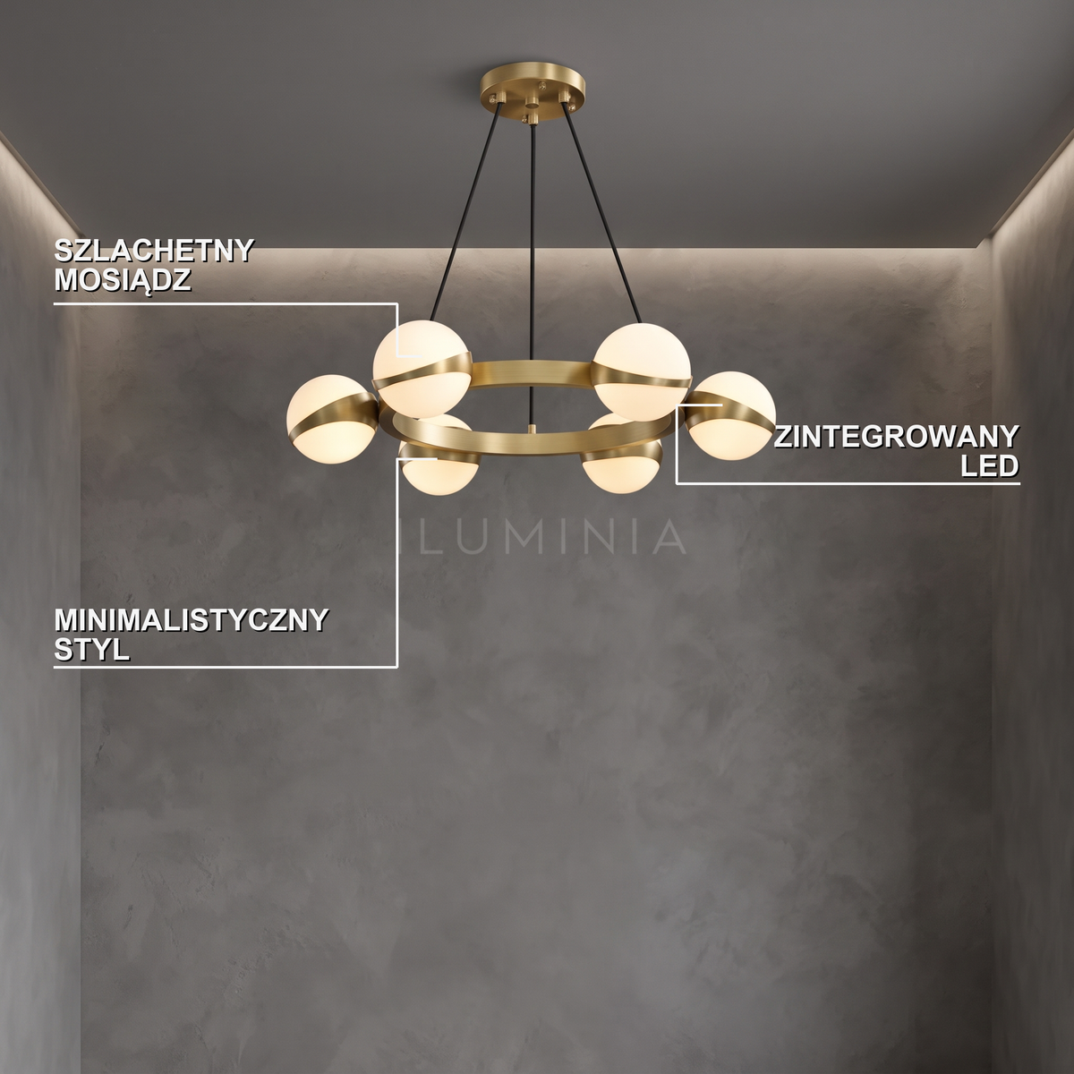 Żyrandol do salonu mosiądz | Davella