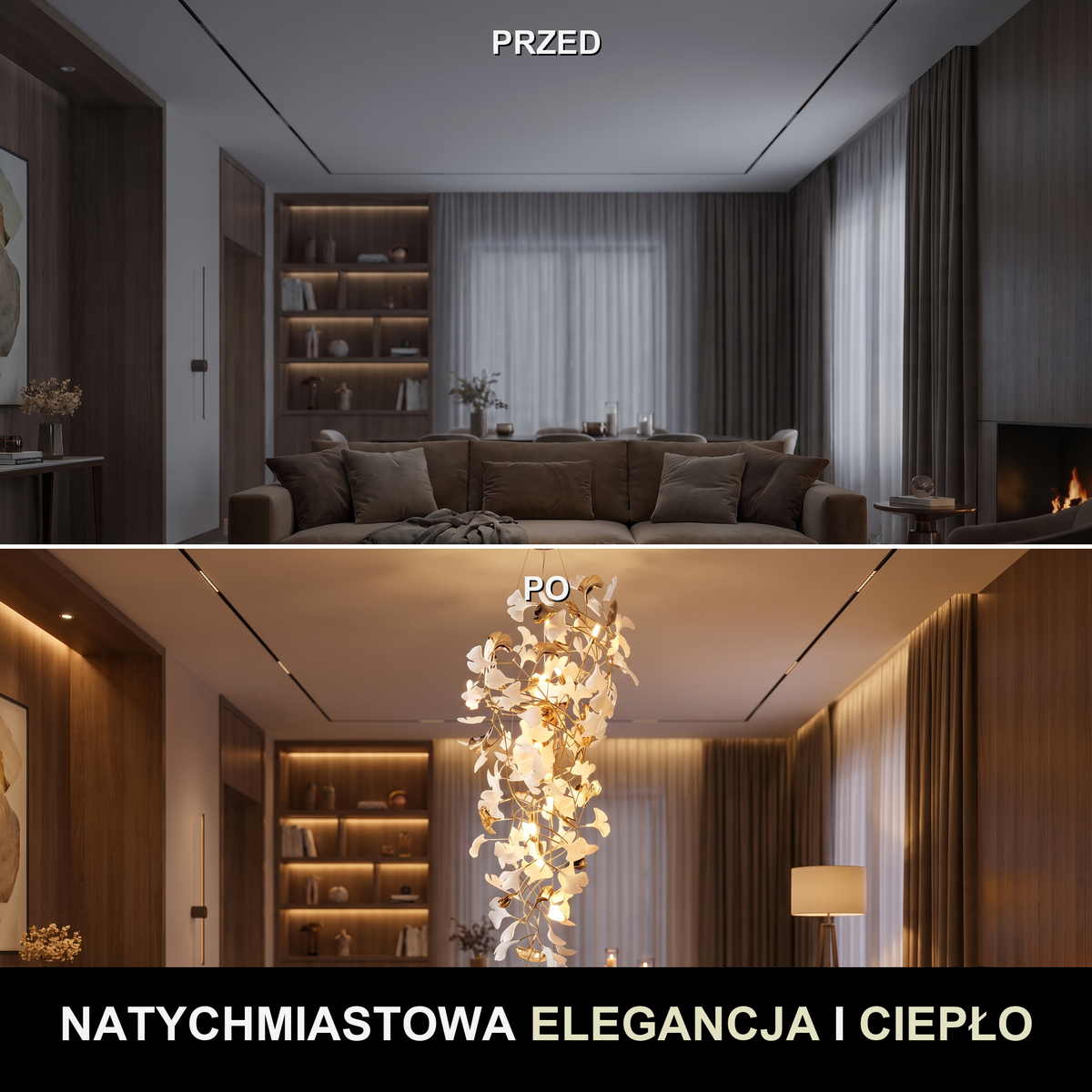 Żyrandol liście miłorzębu Ginkgo | FOGLIA – przed i po
