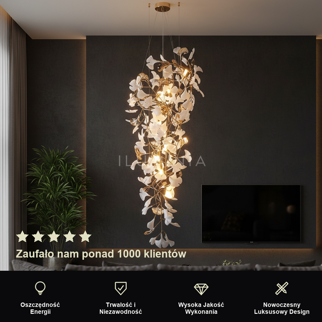 Żyrandol liście miłorzębu Ginkgo | FOGLIA – prezentacja