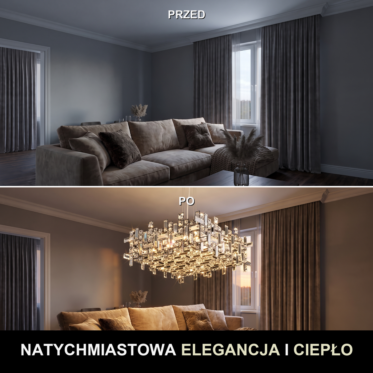 Żyrandol kryształowy LED | CRISTALLO – przed i po