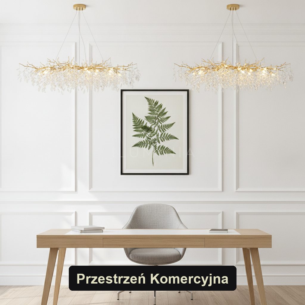 Żyrandol kryształowy złoty LED | AURENZA – przestrzeń komercyjna