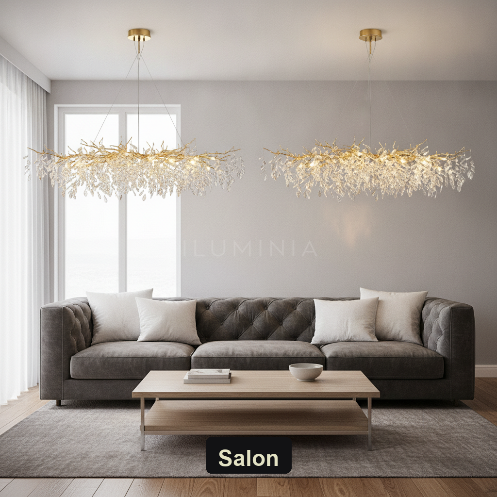 Żyrandol kryształowy złoty LED | AURENZA – salon