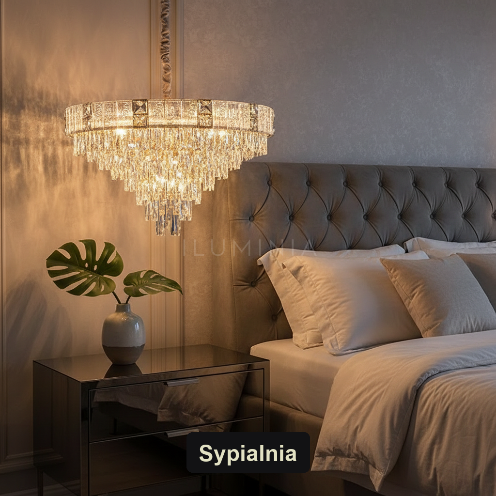 Żyrandol kryształowy złoty | AUREO – sypialnia