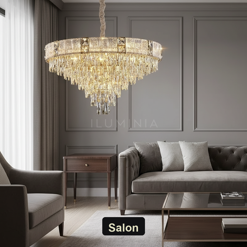 Żyrandol kryształowy złoty | AUREO – salon