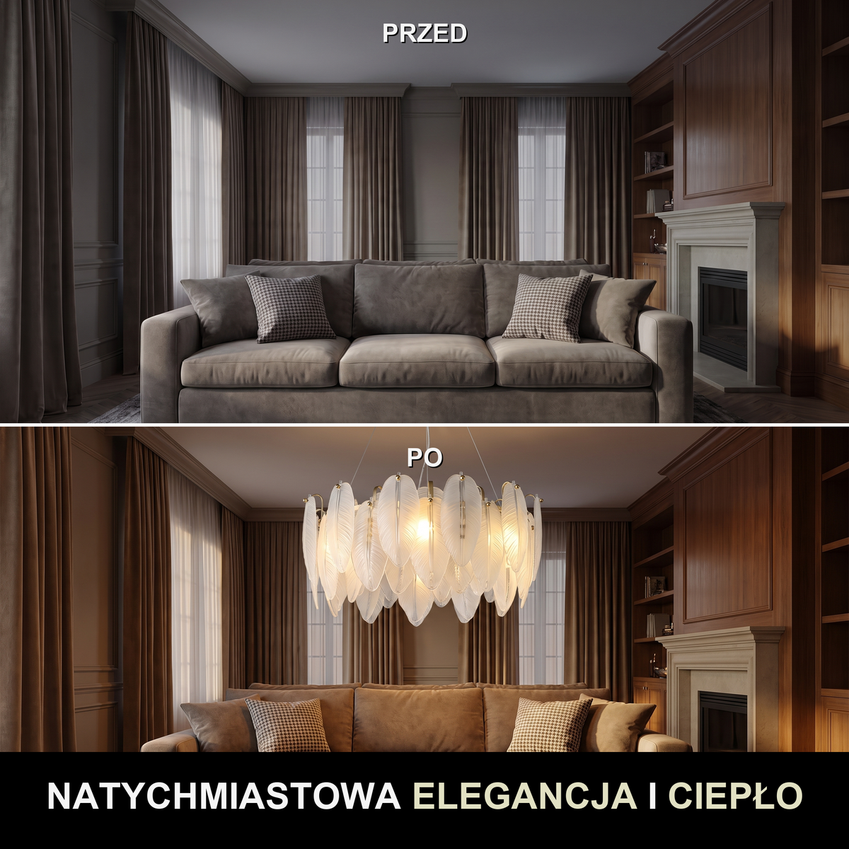 Żyrandol pióra | Rinella – przed i po
