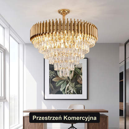 Żyrandol kryształowy kaskadowy złoty | Vintalda – przestrzeń komercyjna