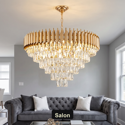 Żyrandol kryształowy kaskadowy złoty | Vintalda – salon