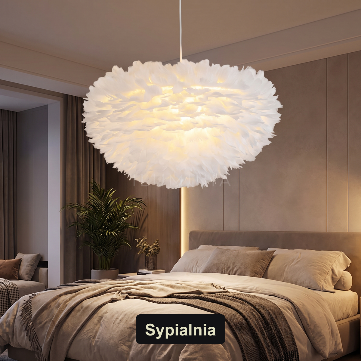Żyrandol z piór kolorowy | Zanoria – sypialnia
